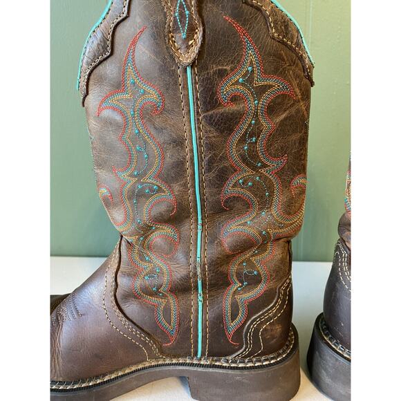 Justin Boots Womens Size 7B Gypsy Raya L2900 12” Brown Turquoise Leather Western - Picture 6 of 14
